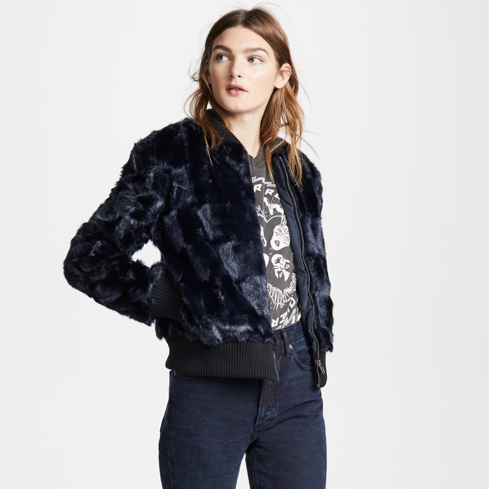 Cupcakes and Cashmere Army Faux Fur Bomber Jacket